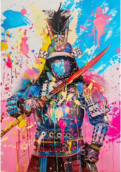 Renkli Samuray Portresi Kanvas Tablo fiyatları