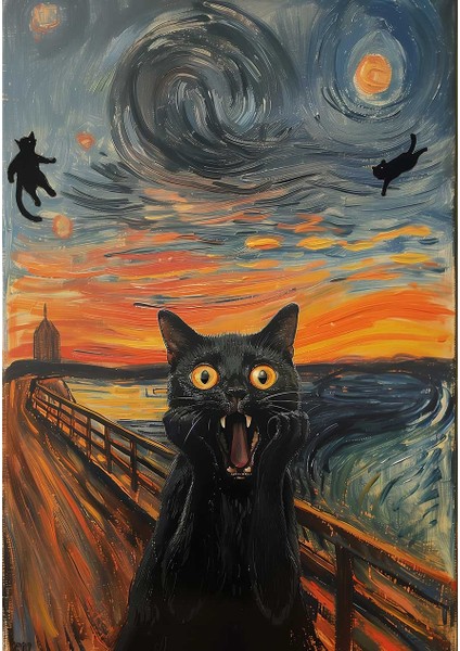 Munch’ın Kedisi Sanat Parodisi Kanvas Tablo fiyatları