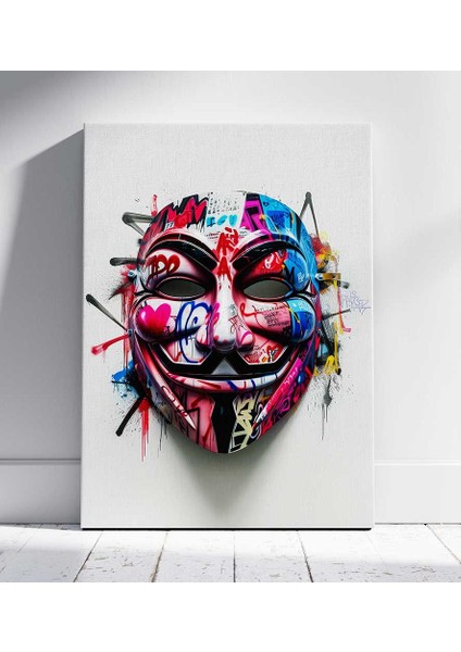 Anonim Maske Graffiti Kanvas Tablo Duvar Resim