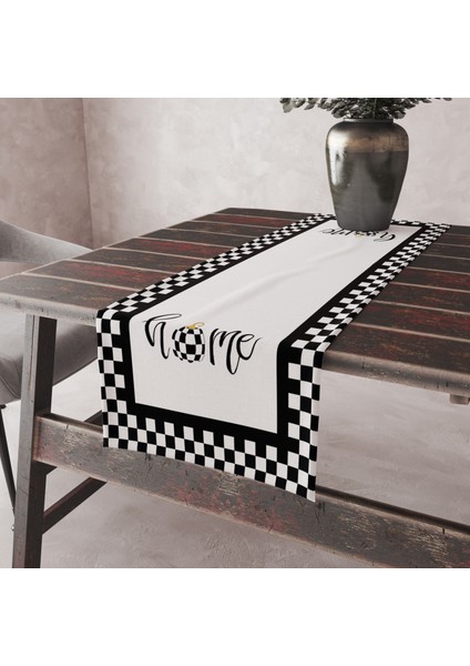 Ekose Desenli Leke Tutmaz Kumaş Kenarları Dikişli Dekoratif Masa Örtüsü Runner 45×100 cm
