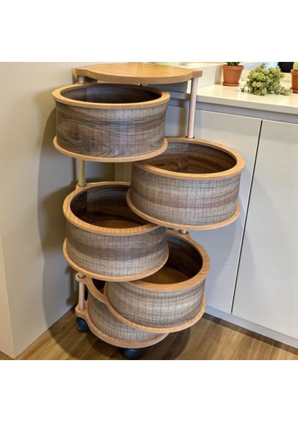 Ahşap Sebzelik 5 Katlı Tekerlekli Modern Tasarım Uv Baskı Naturel Mdf Kemençe fiyatları