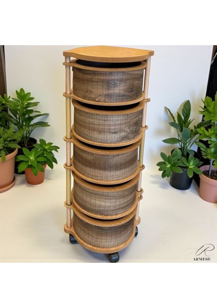 Ahşap Sebzelik 5 Katlı Tekerlekli Modern Tasarım Uv Baskı Naturel Mdf Kemençe modelleri