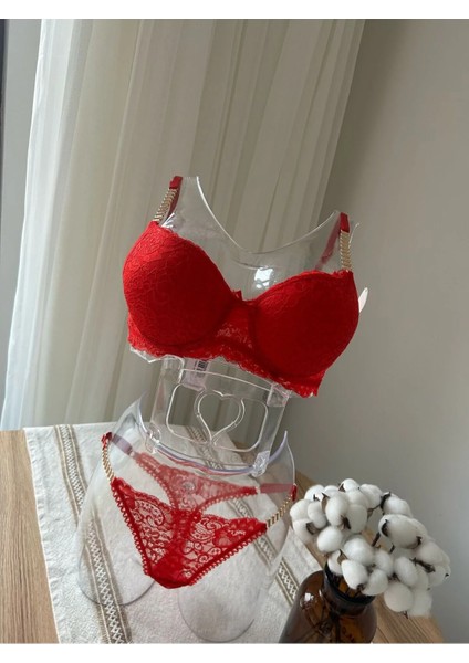 Kırmızı Zincir Detaylı Sütyen Takımı fiyatları