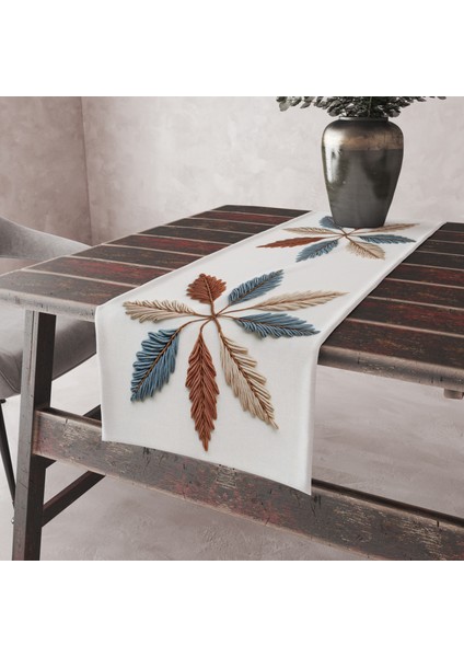 Nakış Desenli 3 Boyutlu Leke Tutmaz Kumaş Kenarları Dikişli Dekoratif Masa Örtüsü Runner 45×100 cm