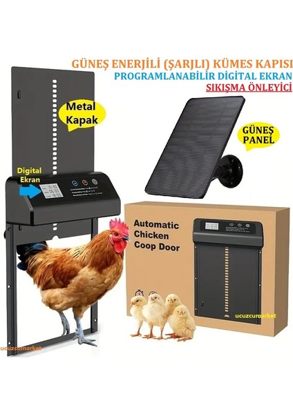 Güneş Enerjili (Şarjlı) Kümes Kapısı(Programlanabilir Digital Ekran-Sıkışma Önleyici)