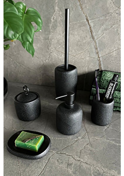 Siyah 5'li Banyo Seti Poliresin Malzemeden Modern Tasarım ile Fonksiyonel Kullanım