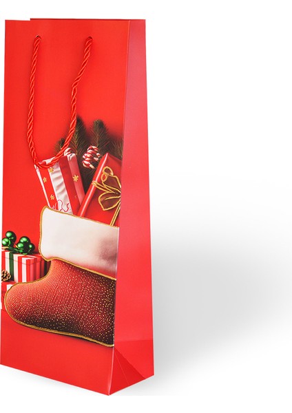 Yılbaşı Temalı Varak Baskılı Karton Çanta 12X35X8CM Pakette 12 Adet. Alkollü Şişeye Uygun modelleri