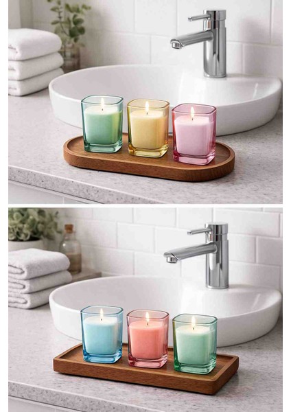 Renkli Bardak Mum-3lü-Soya Wax-Yagmur Ormanı Kokulu-Kokulu Mum-Banyo Dekor-Ev Dekor-Dekorasyon-Dekor