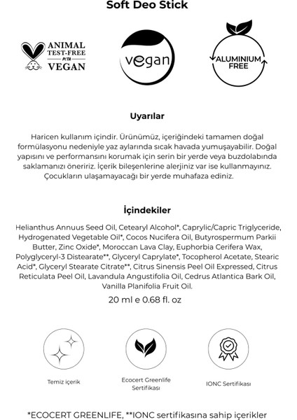 %100 Doğal Deo Stick / Roll On - Vanilya Kokulu ve Nemlendirici Etkili - 20ML – Soft indirimleri