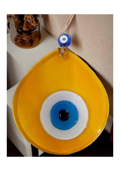 Mavi Nazar Boncuklu Şeffaf Bal Renk Nazar Boncuklu Damla Desen El Yapımı Duvar Süsü fırsatları