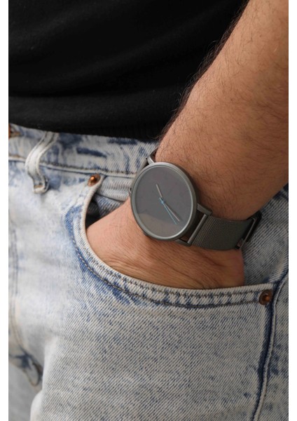 Hasır Örgü Kordonlu Antrasit Erkek Kol Saati