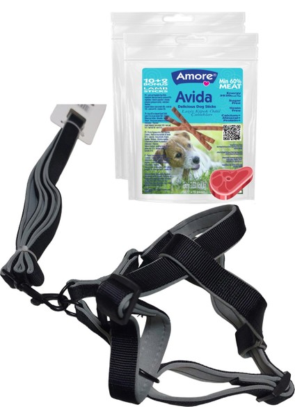 London-Black 15-18KG Large Yumuşak Doku Köpek Göğüs, Gezdirme Tasması Set, 24 Avida Sticks