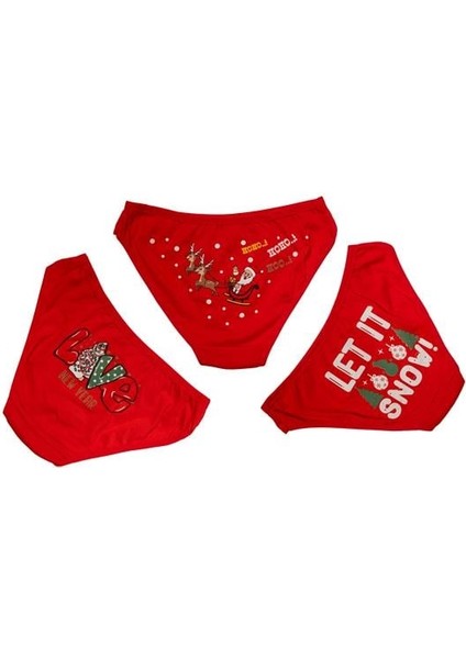 Arias Closet Kırmızı Yılbaşı Desenli 3'lü Pamuklu Külot Takımı