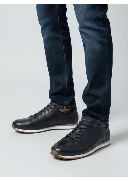 M21248 Deri Erkek Günlük Siyah Sneaker Aaykkabı