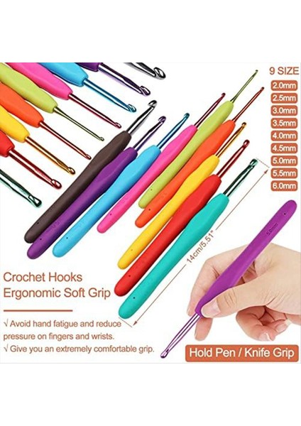 Tığ Işi Kit Yeni Başlayanlar Tığ Işi Kanca Seti, 58PCS Taşınabilir Tığ Işi Seti Ergonomik Kanca Seyahat Tığ Işi Malzemeleri (Yurt Dışından) indirimleri