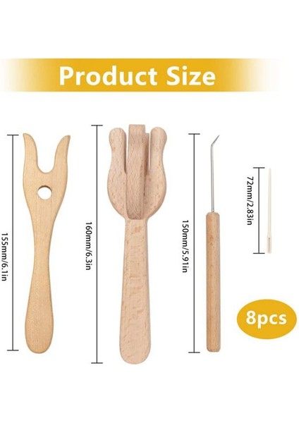 Taşınabilir Örgü Çatal ve Iğne Kiti, Lucet Fork Tığ Işi, 8pcs Ahşap Düğme Çatal Büyük Göz Iğne Seti (Yurt Dışından) fırsatları