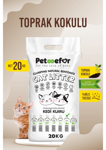 20 kg Toprak Kokulu Kahverengi Kedi Kumu, Organik ve Topaklaşan Özellikte