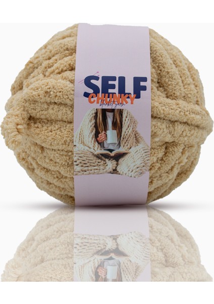 Bej Chunky Kalın Battaniye Ipi, Kırlent, Puf, Atkı, Elle Örülen Battaniye Örgü Ipi