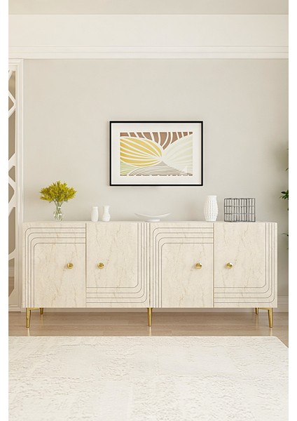 KA1805BT - Lessi Konsol, Kahve Köşesi ve Tv Sehpası 180 cm Beyaz - Traverten