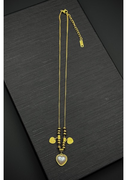 316L Çelik Özel Tasarım Altın Renk Kadın Kolye FRJ30882-982-G