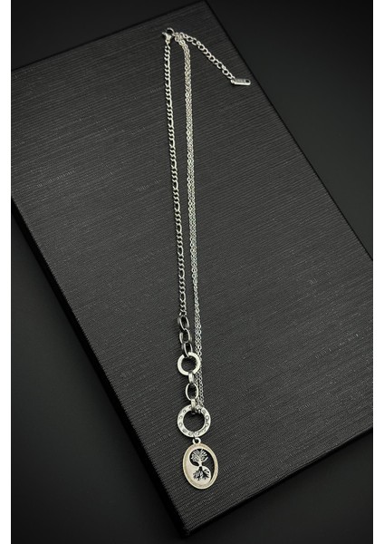 316L Çelik Özel Tasarım Gümüş Renk Kadın Kolye FRJ30884-984-A