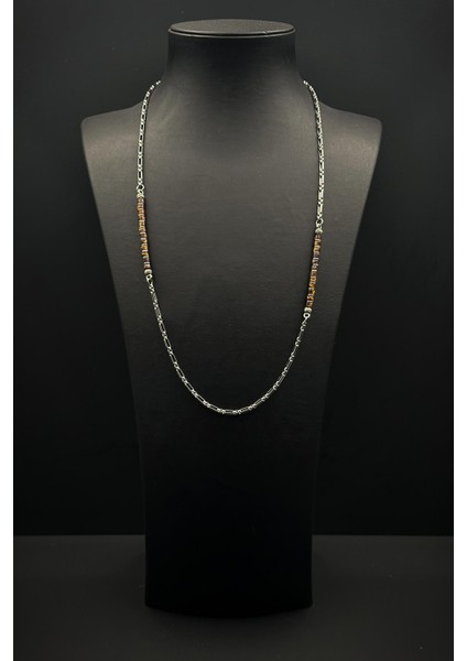 316L Çelik Italyan Model Kaplan Gözü Doğal Taşlı Kahverengi Erkek Kolye FRJ30859-959-K fiyatları