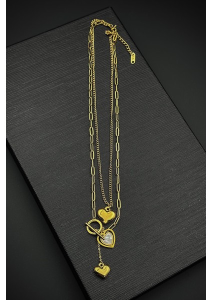 316L Çelik Özel Tasarım Altın Renk Kadın Kolye FRJ30883-983-G