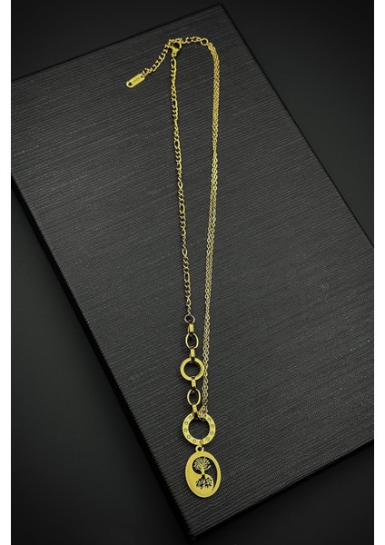 316L Çelik Özel Tasarım Altın Renk Kadın Kolye FRJ30884-984-G