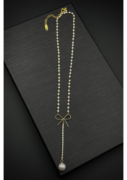 316L Çelik Özel Tasarım Altın Renk Kadın Kolye FRJ30887-987-G