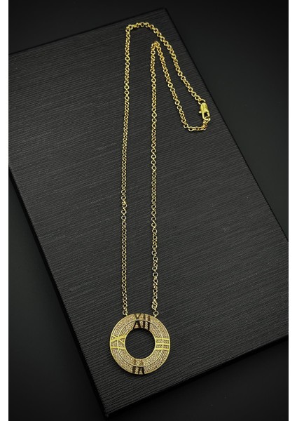 Roma Rakamlı Zirkon Taşlı Altın Renk Kadın Kolye FRJ30895-995-G