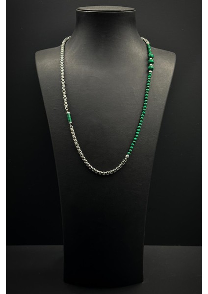 316L Çelik ve Malahit Doğal Taşlı Yeşil Renk Erkek Kolye FRJ30832-932-Y fiyatları