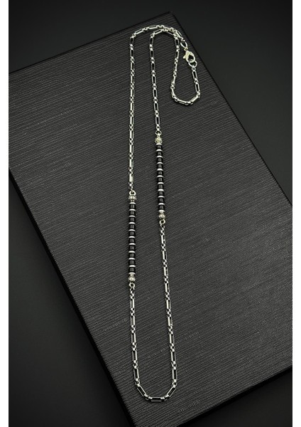 316L Çelik ve Onyx Doğal Taşlı Siyah Renk Erkek Kolye FRJ30859-959-B2