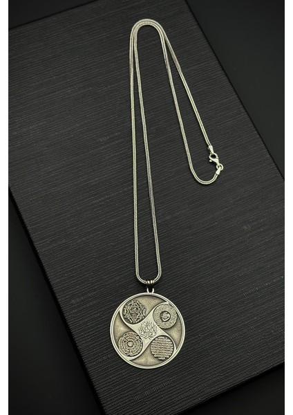 925 Ayar Gümüş Koruma Sureleri Işlemeli Gümüş Renk Erkek Kolye FRJ30872-972-A4