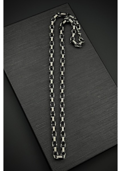 316L Çelik Italyan Model Kral Siyah-Gümüş Renk Erkek Kolye FRJ30874-974-AB