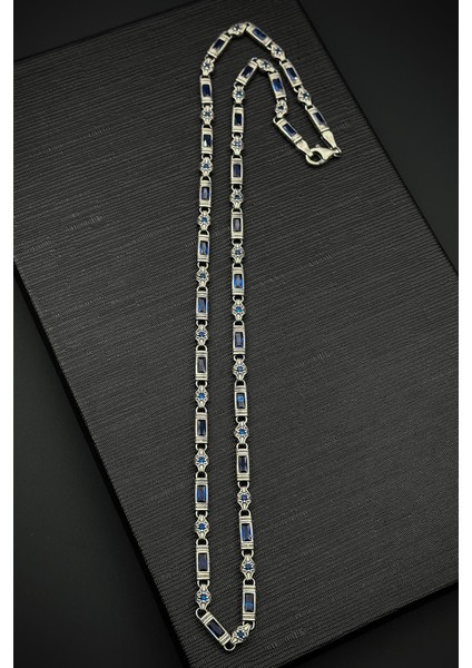 925 Ayar Gümüş Italyan Model Lacivert Zirkon Taşlı Gümüş Renk Erkek Kolye FRJ30810-910-L