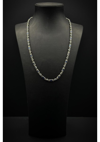 925 Ayar Gümüş Italyan Model Lacivert Zirkon Taşlı Gümüş Renk Erkek Kolye FRJ30810-910-L fiyatları