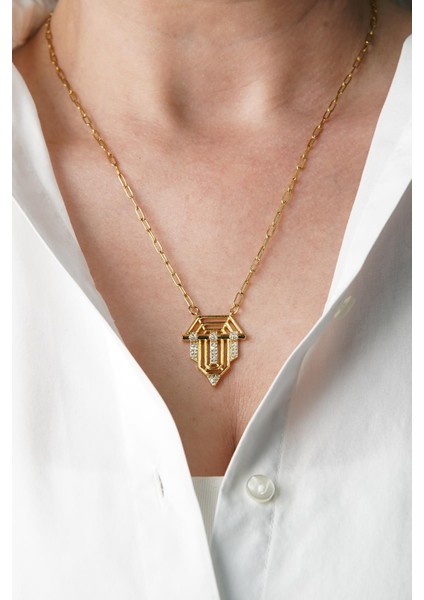 Zirkon Taşlı Altın Renk Kadın Kolye FRJ30819-919-G