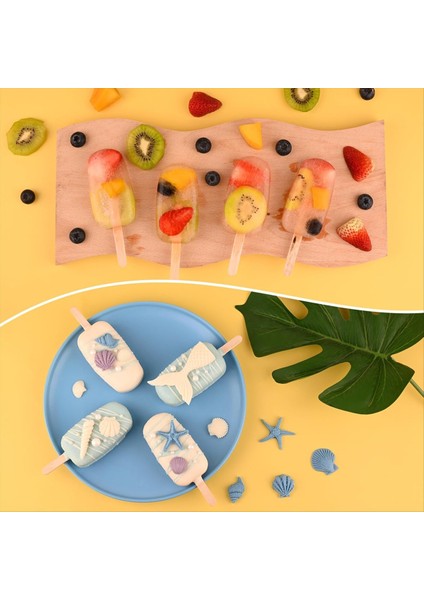2 Paket Ev Yapımı Popsicle Silikon Kalıp, 4 Boşluklar Dondurma Için 100 Ahşap Çubuklu Büyük Kek Pop Kalıpları (Yurt Dışından) modelleri