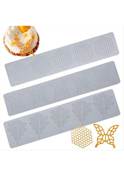 Karo Kek Fondan Kalıp 3 Parça Petek Kalıp Yaprağı ve Kelebek Yeniden Kullanılabilir Kabartma Mat Dantel Silikon Kalıp (Yurt Dışından) fiyatları