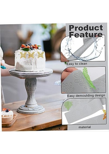 Karo Kek Fondan Kalıp 3 Parça Petek Kalıp Yaprağı ve Kelebek Yeniden Kullanılabilir Kabartma Mat Dantel Silikon Kalıp (Yurt Dışından) modelleri