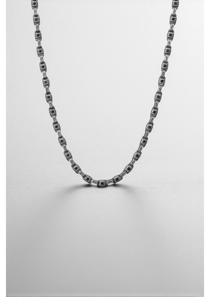 925 Ayar Gümüş Lacivert Zirkon Taşlı Gümüş Renk Erkek Kolye FRJ30900-1000-L