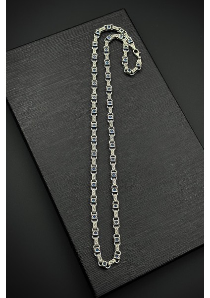 925 Ayar Gümüş Lacivert Zirkon Taşlı Gümüş Renk Erkek Kolye FRJ30900-1000-L modelleri