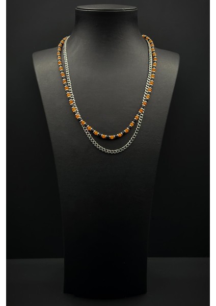 316L Çelik Onyx ve Sedef Doğal Taşlı Turuncu Renk Erkek Kolye FRJ30901-1001-K fiyatları