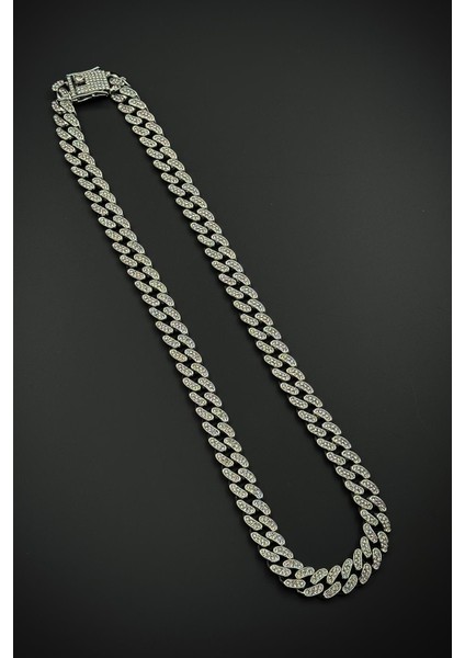 Bronz Madenli Beyaz Zirkon Taşlı Gümüş Renk Tennis Erkek Kolye FRJ30910-1010-A