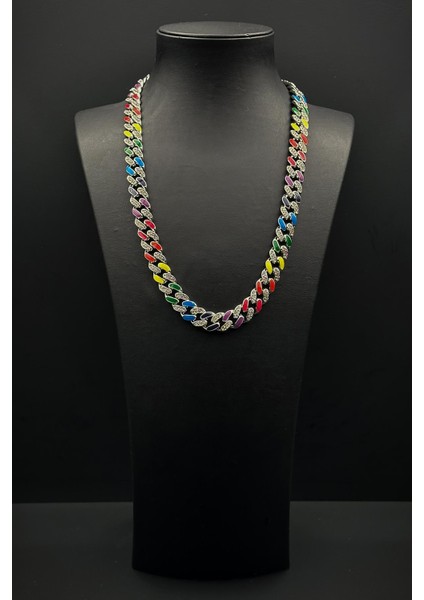 Bronz Madenli Çok Renkli Zirkon Taşlı Gümüş Renk Tennis Erkek Kolye FRJ30913-1013-CK fiyatları