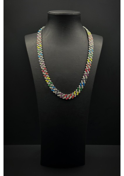 Bronz Madenli Çok Renkli Zirkon Taşlı Gümüş Renk Tennis Erkek Kolye FRJ30914-1014-CK fiyatları