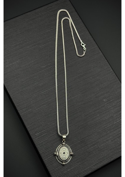 925 Ayar Gümüş Ayet-El Kürsili Gümüş Renk Erkek Kolye FRJ30918-1018-A