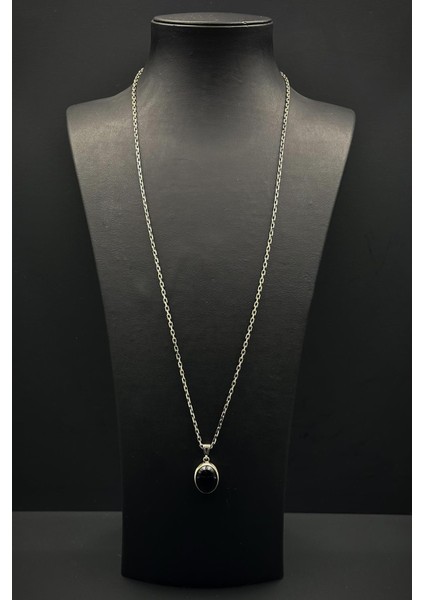 925 Ayar Gümüş ve Onyx Doğal Taşlı Siyah Renk Erkek Kolye FRJ30918-1018-S2 fiyatları