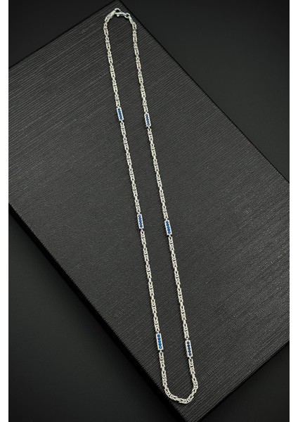 925 Ayar Gümüş Kral Model Lacivert Zirkon Taşlı Gümüş Renk Erkek Kolye FRJ30922-1022-L