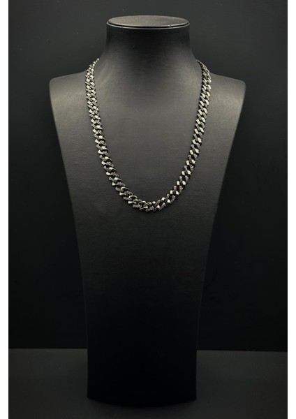 925 Ayar Gümüş Italyan Model Siyah Zirkon Taşlı Siyah Renk Erkek Kolye FRJ30930-1030-S fiyatları